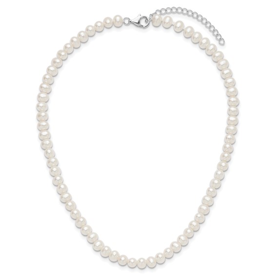 Sterling Silver Rhodium-plated 6-7mm Semi-Round White Freshwater Cultured Pearl 14 inch with 2 inch Extender Choker