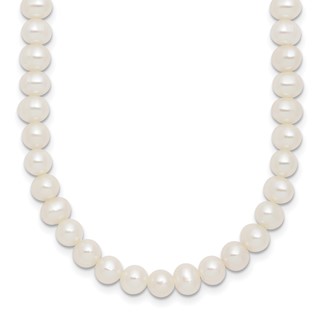Sterling Silver Rhodium-plated 6-7mm Semi-Round White Freshwater Cultured Pearl 14 inch with 2 inch Extender Choker