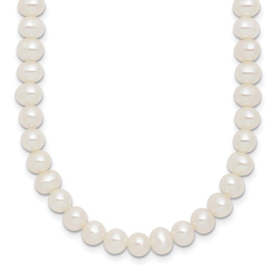 Sterling Silver Rhodium-plated 6-7mm Semi-Round White Freshwater Cultured Pearl 14 inch with 2 inch Extender Choker