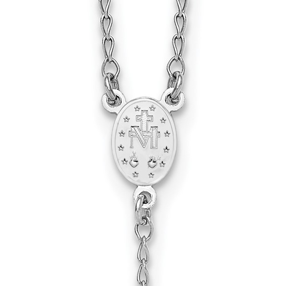 Sterling Silver Rhodium-plated Diamond-cut Tri-color Gold-plated 18.5 inch with 1 inch extender Rosary Necklace