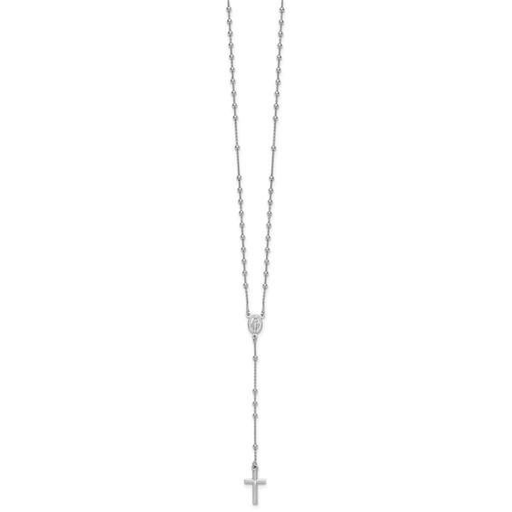 Sterling Silver Rhodium-plated Polished 17.5 inch with 1.25 inch extender Rosary Necklace