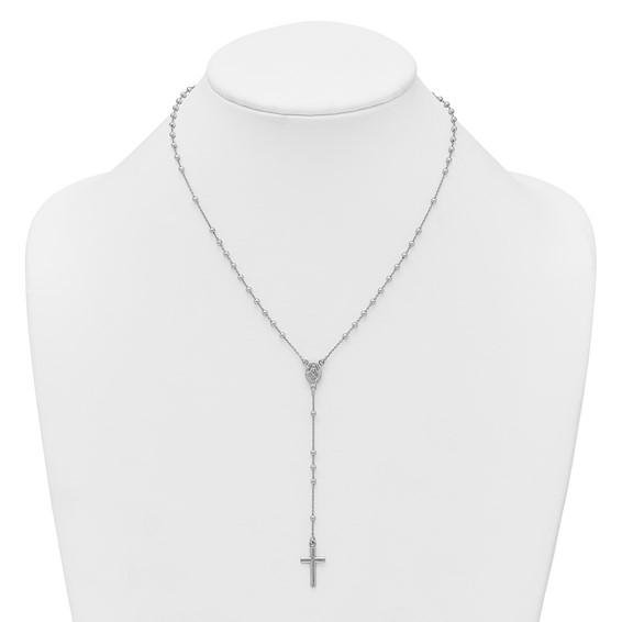 Sterling Silver Rhodium-plated Polished 17.5 inch with 1.25 inch extender Rosary Necklace