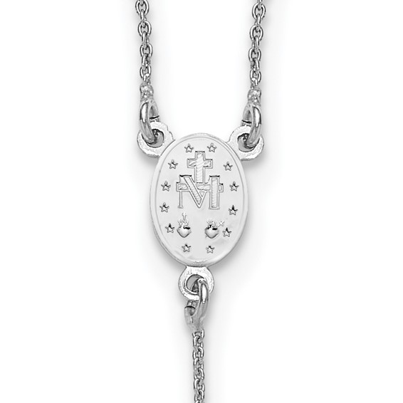 Sterling Silver Rhodium-plated Polished 17.5 inch with 1.25 inch extender Rosary Necklace