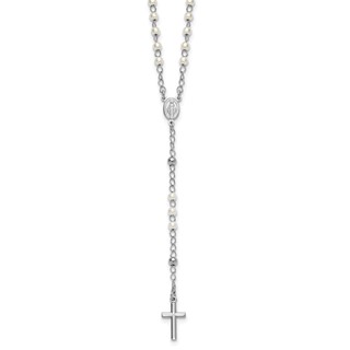 Sterling Silver Rhodium-plated Plastic Imitation Pearl 19.75 inch with 1 inch extender Rosary Necklace