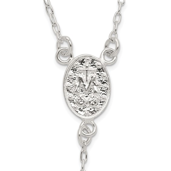 Sterling Silver Polished and Beaded Rosary 24 inch Necklace