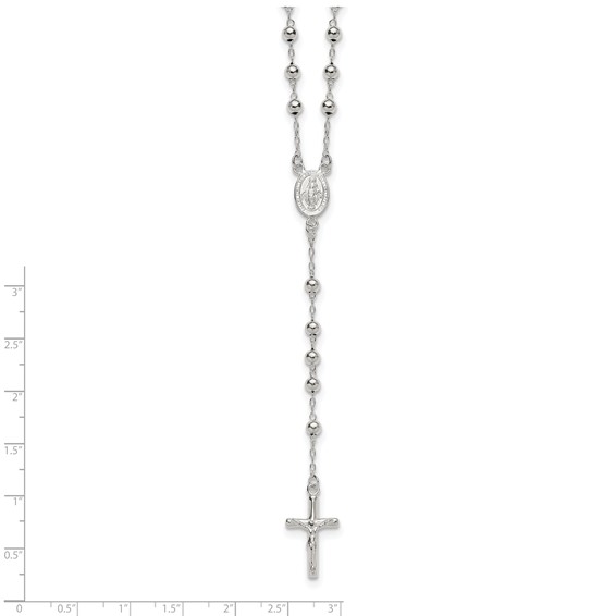 Sterling Silver Polished and Beaded Rosary 24 inch Necklace