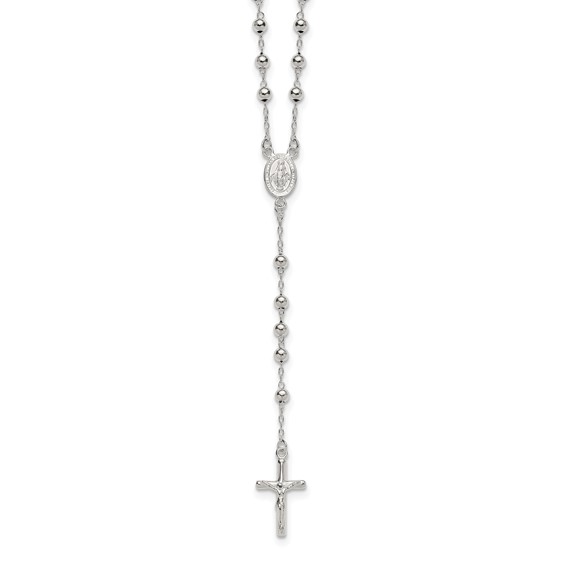 Sterling Silver Polished and Beaded Rosary 24 inch Necklace