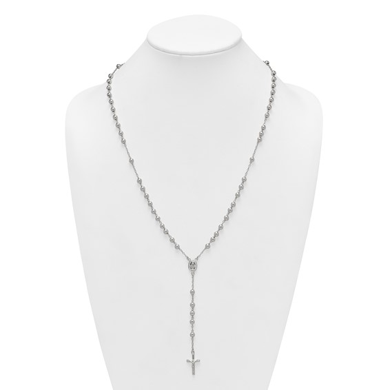 Sterling Silver Polished and Beaded Rosary 24 inch Necklace
