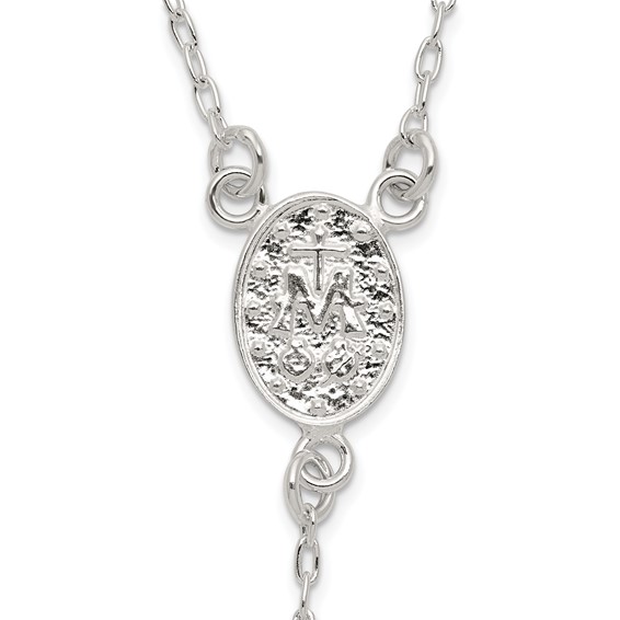 Sterling Silver Polished and Beaded Rosary 24 inch Necklace