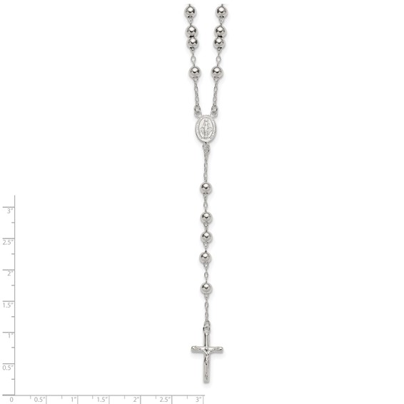 Sterling Silver Polished and Beaded Rosary 24 inch Necklace