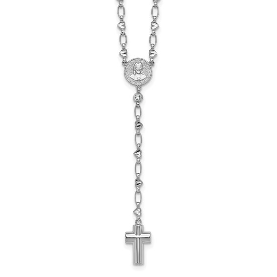 Sterling Silver Heart and Cross Ash Holder Rosary