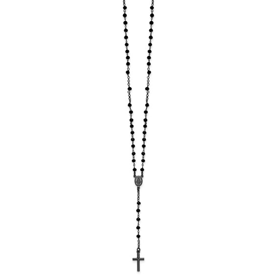 Sterling Silver Black Rhodium-plated Crystal 18.5 inch with 0.5 inch extender Rosary Necklace