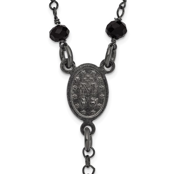 Sterling Silver Black Rhodium-plated Crystal 18.5 inch with 0.5 inch extender Rosary Necklace