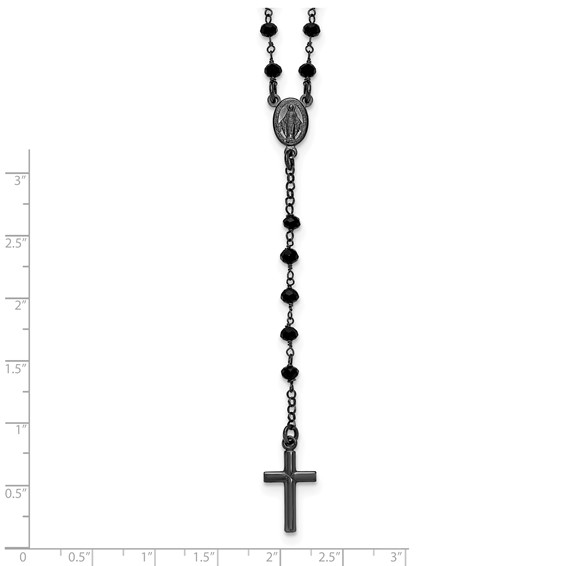 Sterling Silver Black Rhodium-plated Crystal 18.5 inch with 0.5 inch extender Rosary Necklace