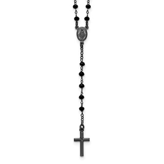 Sterling Silver Black Rhodium-plated Crystal 18.5 inch with 0.5 inch extender Rosary Necklace