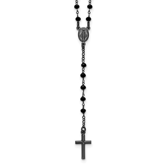 Sterling Silver Black Rhodium-plated Crystal 18.5 inch with 0.5 inch extender Rosary Necklace