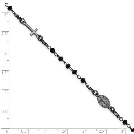 Sterling Silver Black Rhodium-plated Crystal 7 inch with 0.75 inch extender Rosary Themed Bracelet