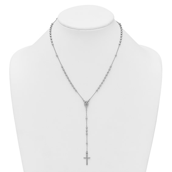 Sterling Silver Rhodium-plated Beaded 17 inch with 1.5 inch extender Rosary Necklace