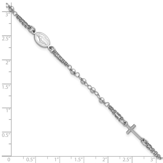 Sterling Silver Rhodium-plated 7.25 inch with 0.5 inch extender Rosary Themed Bracelet
