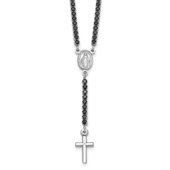 Sterling Silver CZ Rosary Necklace