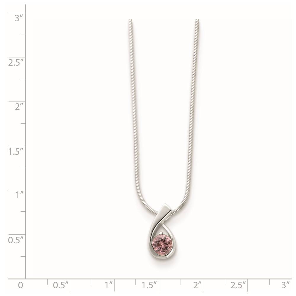 Sterling Silver Pink CZ Necklace (QH640-18)