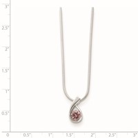 Sterling Silver Polished Pink CZ Necklace - 18in view 3