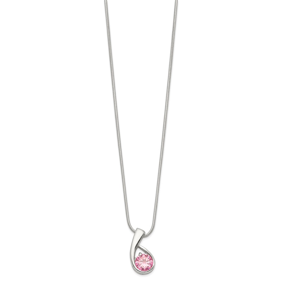 Sterling Silver Pink CZ Necklace (QH640-18)