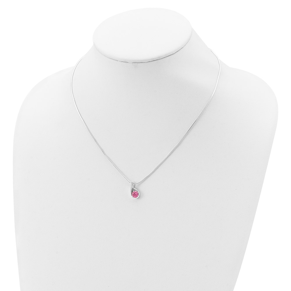 Sterling Silver Pink CZ Necklace (QH640-18)
