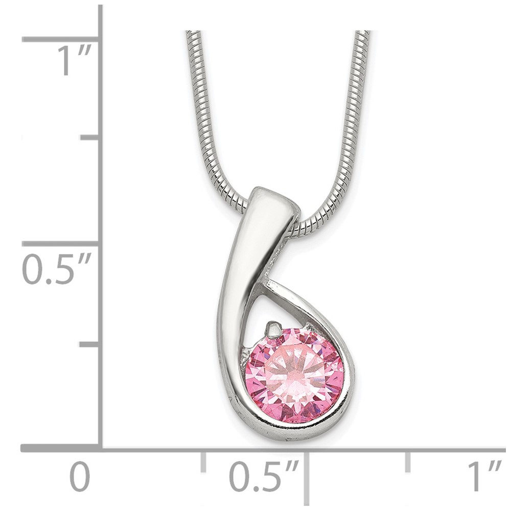 Sterling Silver Pink CZ Necklace (QH640-18)