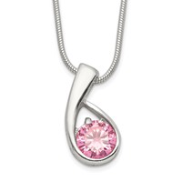 Sterling Silver Polished Pink CZ Necklace - 18in view 1