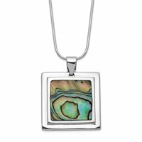 Sterling Silver Rhodium-plated Square Abalone Pendant Necklace, 18" view 1