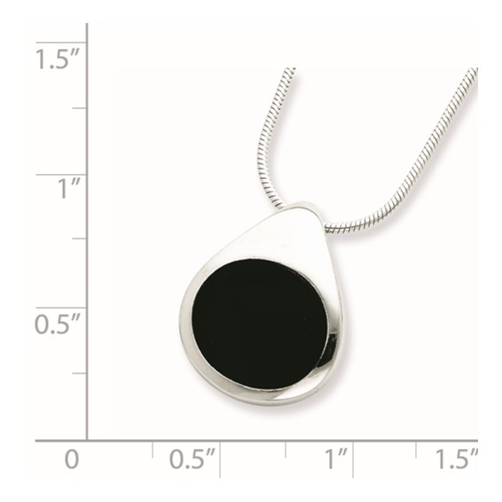 Sterling Silver Rhodium-plated Round Onyx Pendant Necklace