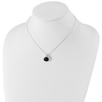 Sterling Silver Rhodium-plated Round Onyx Cabochon Pendant Necklace, 16" view 3