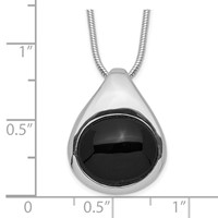 Sterling Silver Rhodium-plated Round Onyx Cabochon Pendant Necklace, 16" view 4