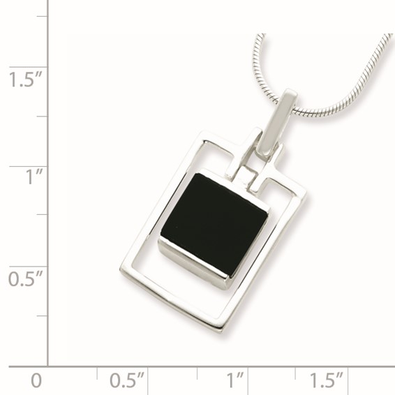 Sterling Silver Rhodium-plated Square Onyx Pendant Necklace