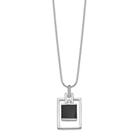Sterling Silver Rhodium-plated Square Onyx Pendant Necklace, 16" view 2