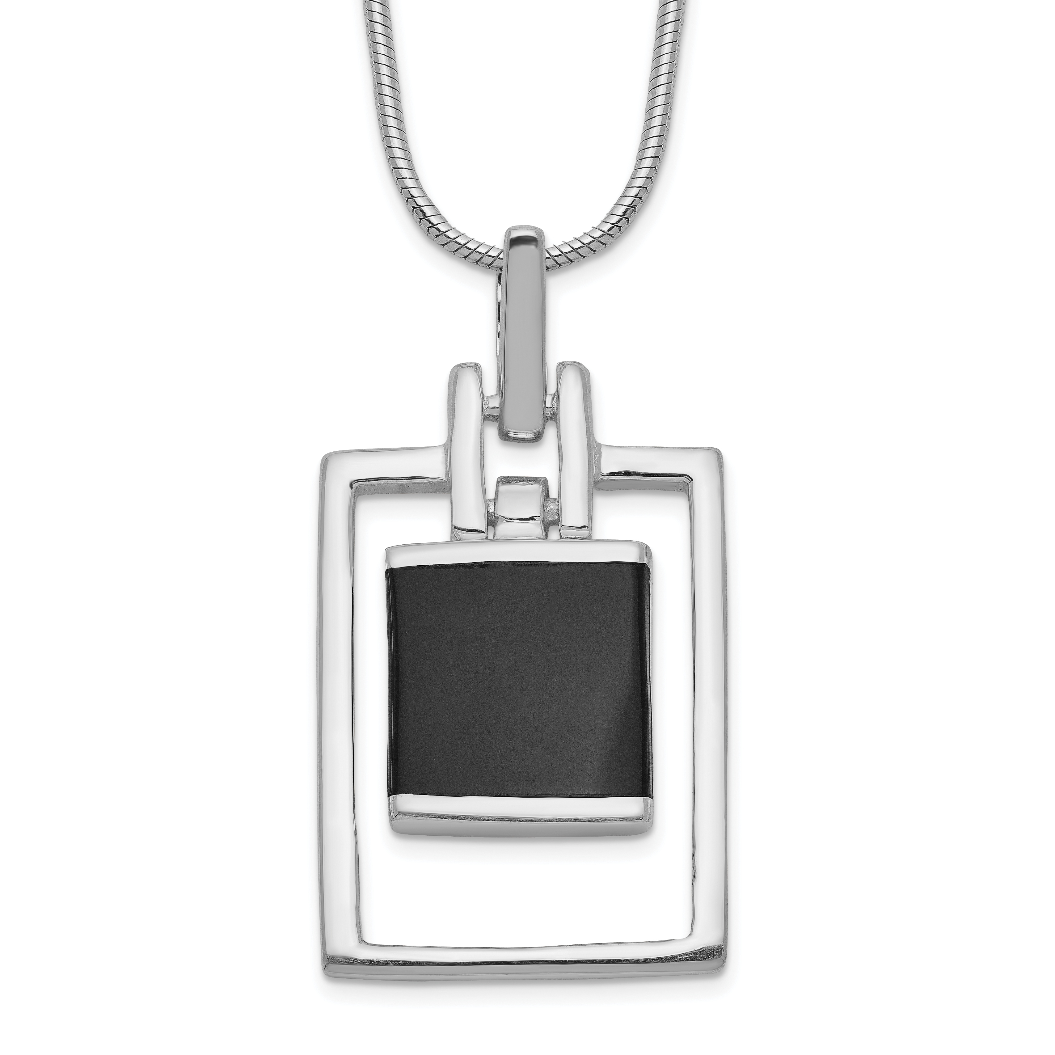 Sterling Silver Rhodium-plated Square Onyx Pendant Necklace (QH730-16)