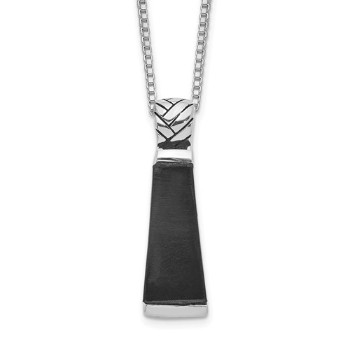 Sterling Silver Rhodium-plated Antiqued Onyx Pendant Necklace, 16"