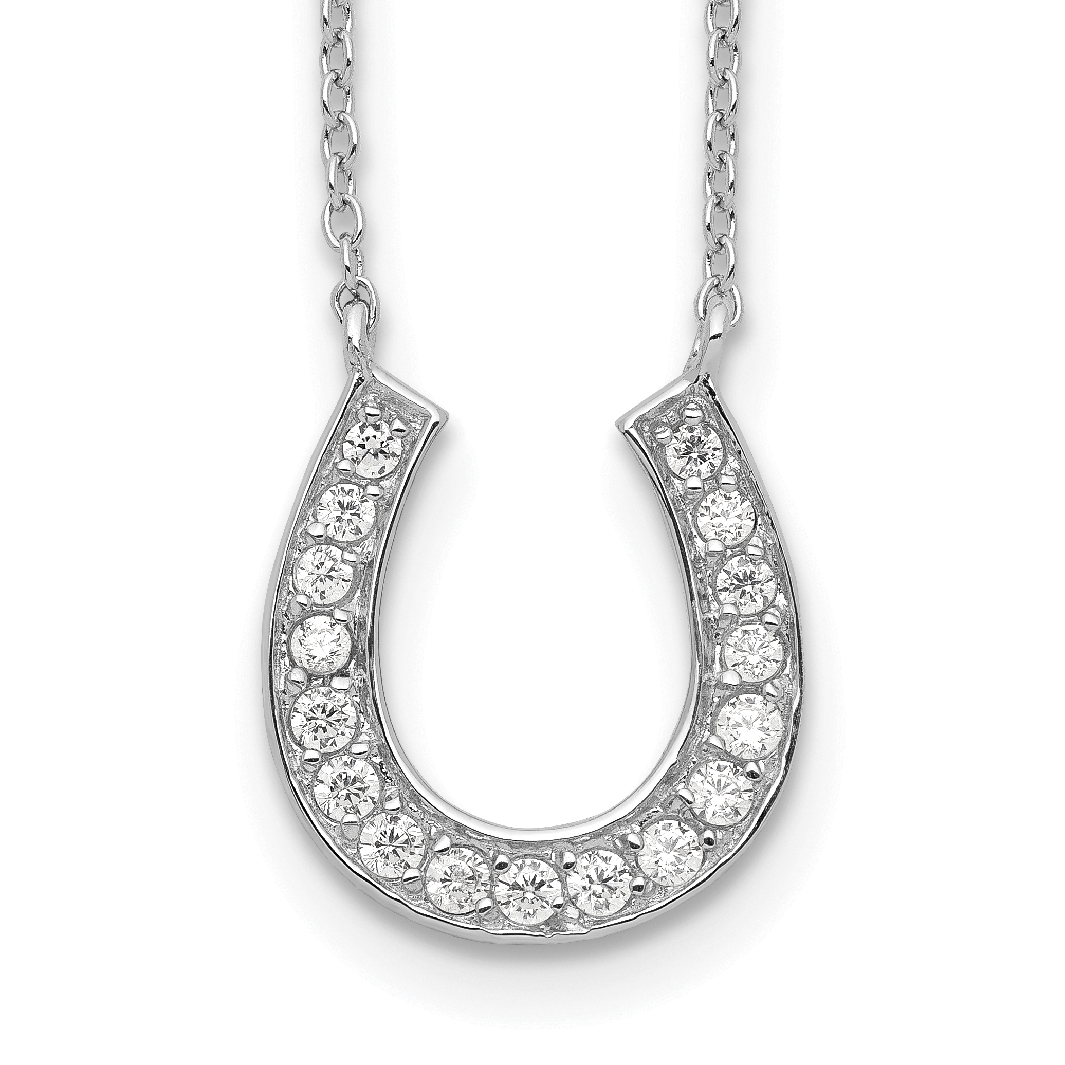 Sterling Silver Rhodium-plated 16in w/2in ext CZ Horseshoe Necklace (QH777-16)