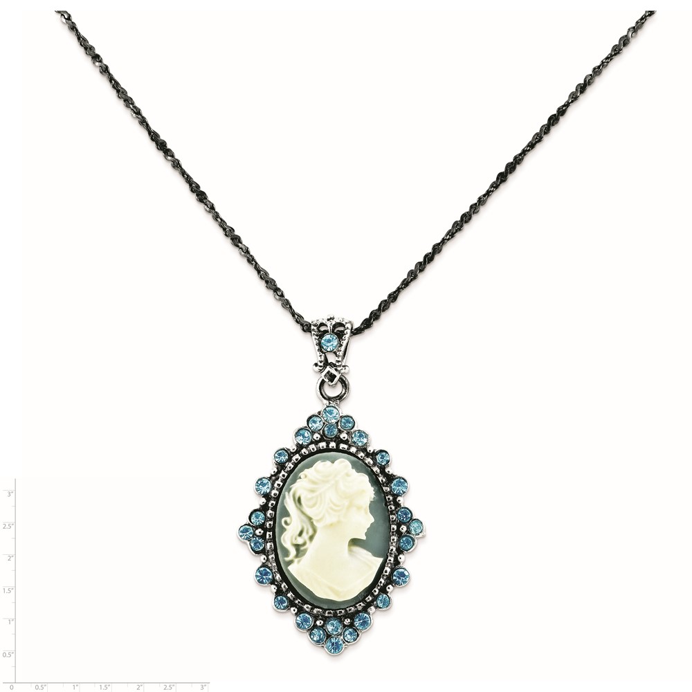 Sterling Silver Antiqued with Crystal Resin Cameo 16 inch Necklace (QH787-16)