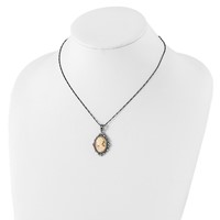 Sterling Silver Antiqued Pink Resin Cameo Necklace with Crystal, 16" view 4