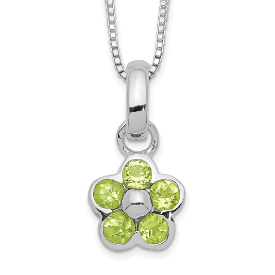 Sterling Silver Peridot Flower Pendant Necklace