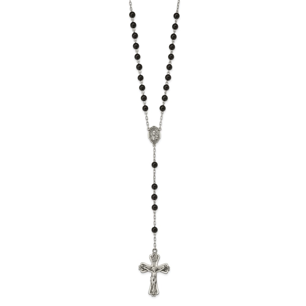Sterling Silver Antiqued Onyx Rosary