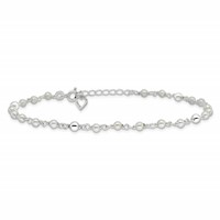 Sterling Silver Freshwater Cultured Pearl and Heart Plus 1 Inch Extender - Total 10 Inch Anklet, 9" view 3