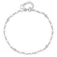 Sterling Silver Freshwater Cultured Pearl and Heart Plus 1 Inch Extender - Total 10 Inch Anklet, 9" view 4
