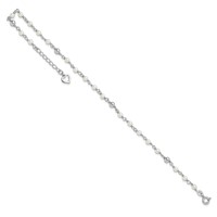 Sterling Silver Freshwater Cultured Pearl and Heart Plus 1 Inch Extender - Total 10 Inch Anklet, 9" view 5