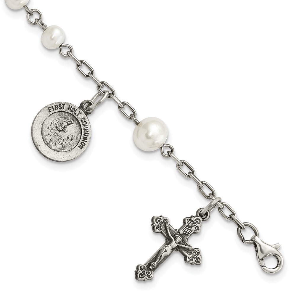 Sterling Silver FW Cultured Pearl Rosary Bracelet