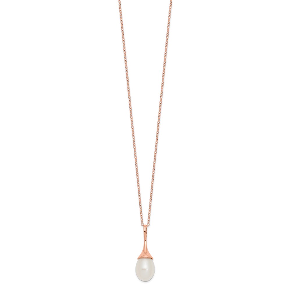 Sterling Silver Rose-tone 8-9mm White Teardrop Freshwater Cultured Pearl 17 inch Necklace (QHR5494-17)