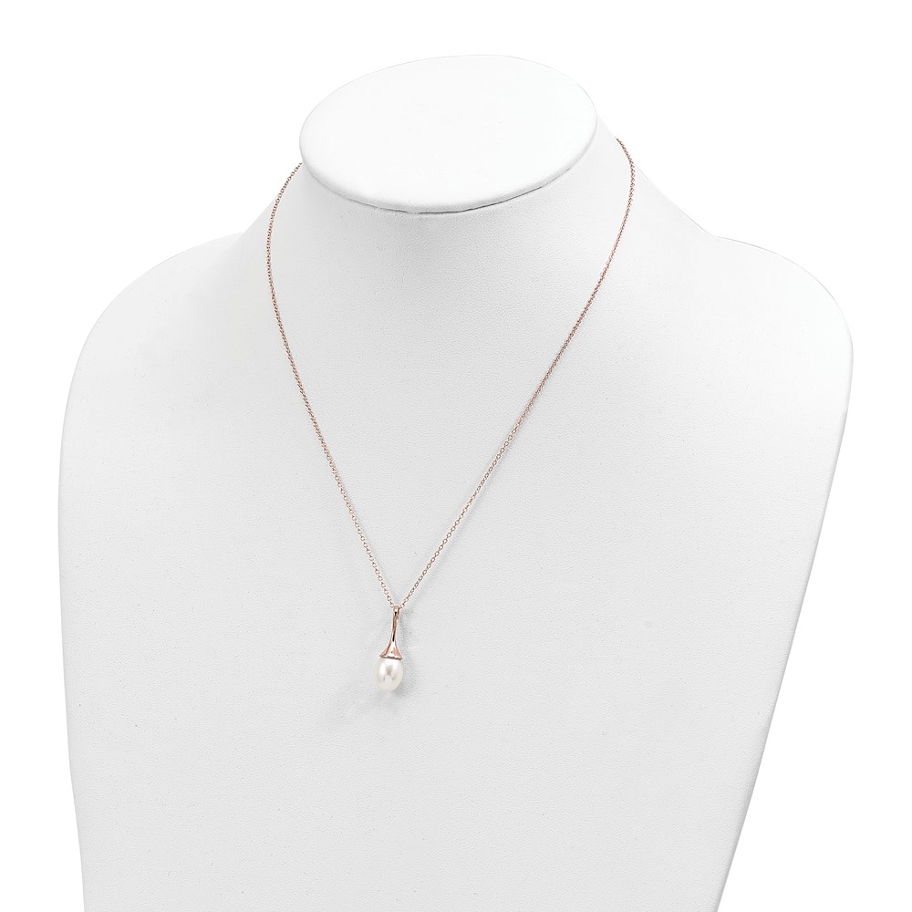 Sterling Silver Rose-tone 8-9mm White Teardrop Freshwater Cultured Pearl 17 inch Necklace (QHR5494-17)