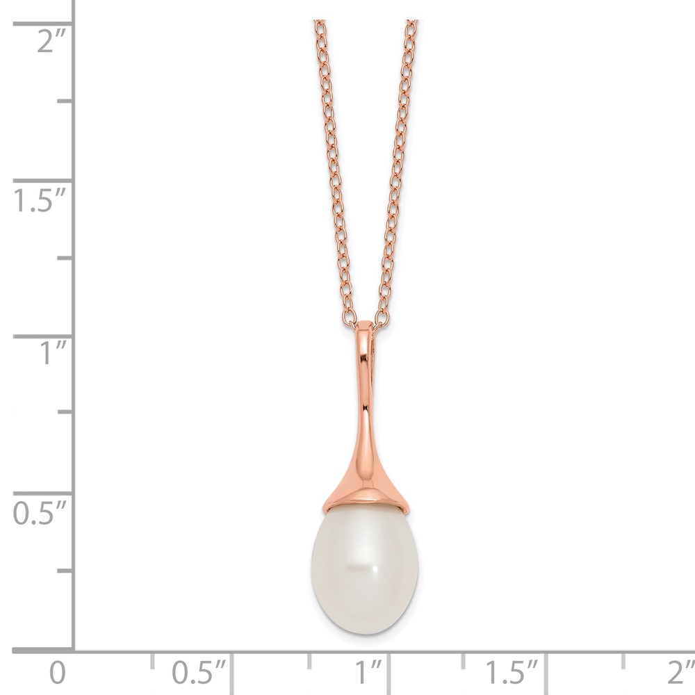 Sterling Silver Rose-tone 8-9mm White Teardrop Freshwater Cultured Pearl 17 inch Necklace (QHR5494-17)